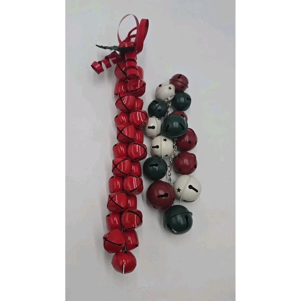 Vintage Christmas Jingle Bell Door Hanger Lot Red Green White Metal Holiday